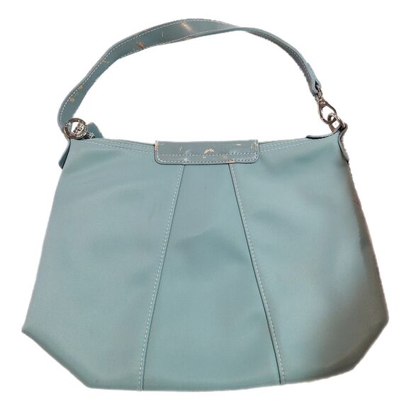 Longchamp Le Pilage Lagoon Blue Canvas & Leather Trim Top Handle Shoulder Bag - Picture 2 of 10